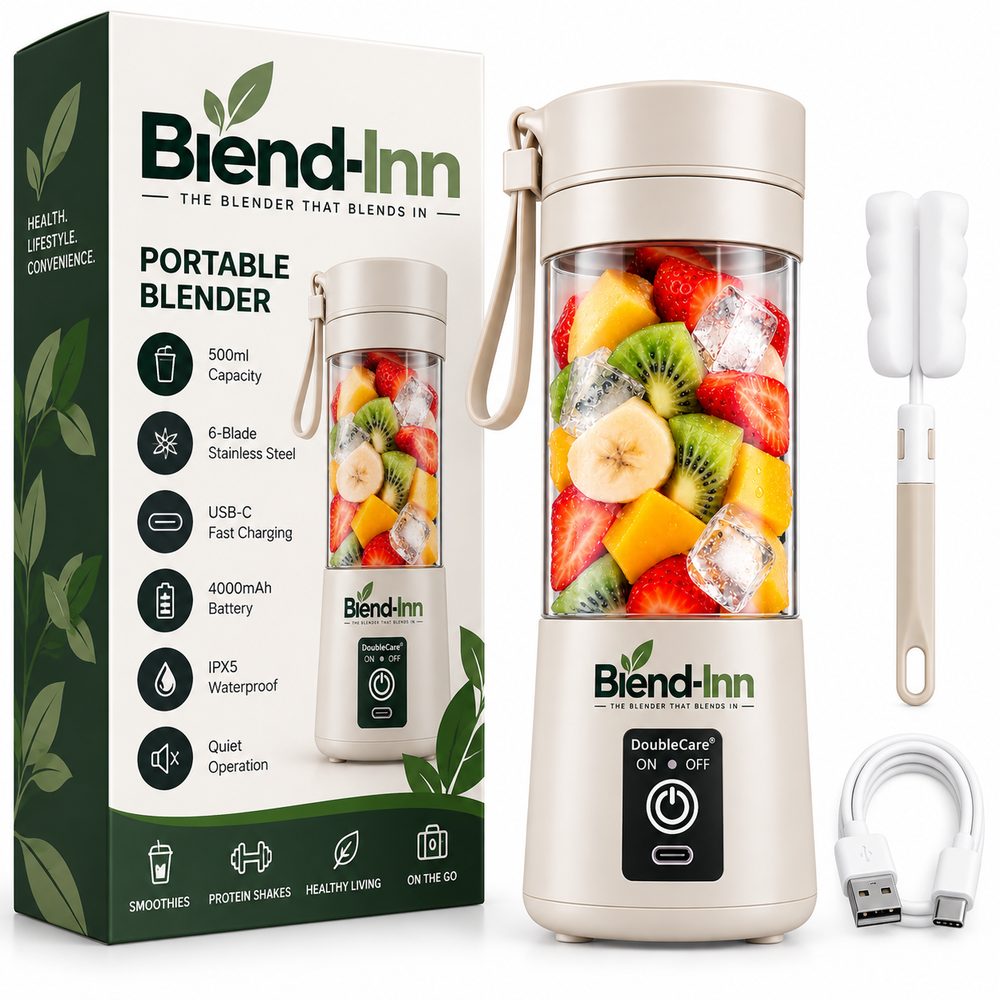 Blend-Inn 500ml Portable Blender:  USB-C Rechargeable, 6-Blade